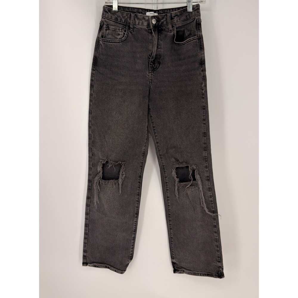 Forever 21 Straight Leg Jeans Women 27 Gray Distressed Ripped High Rise Grunge